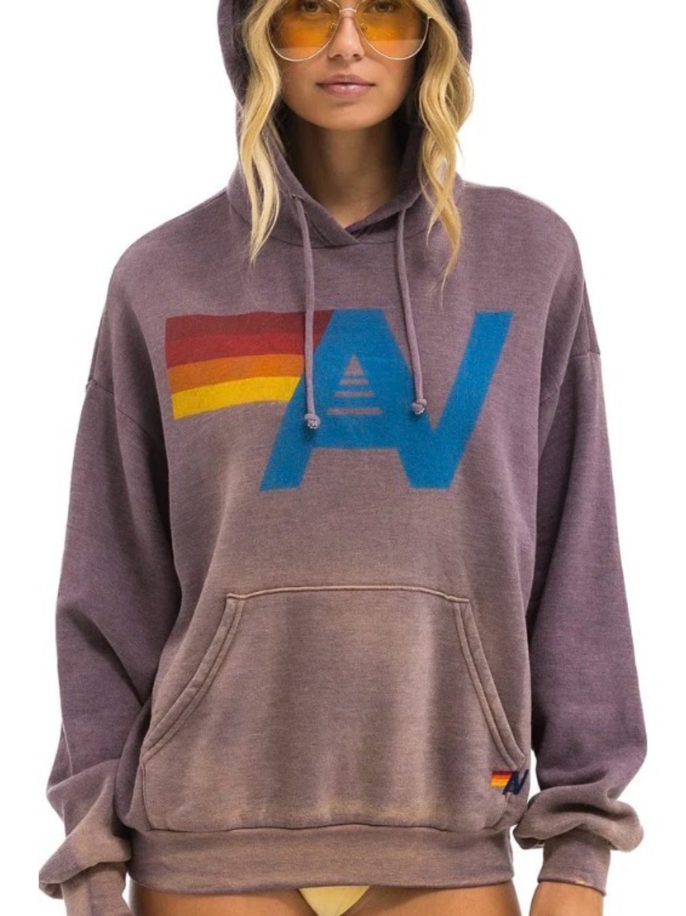 Faded Mocha Graphic Hoodie with Blue & Rainbow Logo